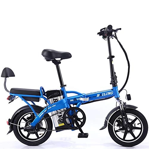 Vélos électriques : Pliable pour vlo lectrique E-Bike, 14" pneus [ 48V 32AH 350W ] Batterie Lithium-ION Grande Capacit [ Jusqu' 25 km / h ] Moteur sans Brosse Vlo lectrique Hybride, Endurance 120~130KM, Bleu