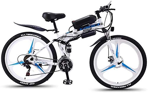 Vélos électriques : Pliant Adulte Électrique VTT, 350W Vélos De Neige, Amovible 36V 10Ah Batterie Lithium-ION for Premium Suspension Avant 26 Pouces Vélo Électrique 21 Vitesses (Color : White)