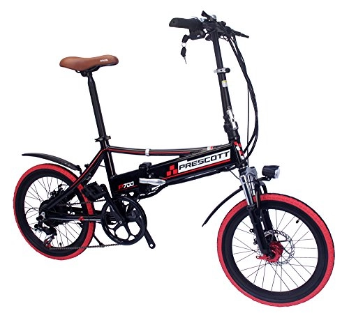 Vélos électriques : Prescott vlo lectrique pliant vlo lectrique avec batterie au lithium amovibleFer Shimano 250W adulte e-bike, Homme, P700-250w-orange, Black-Red