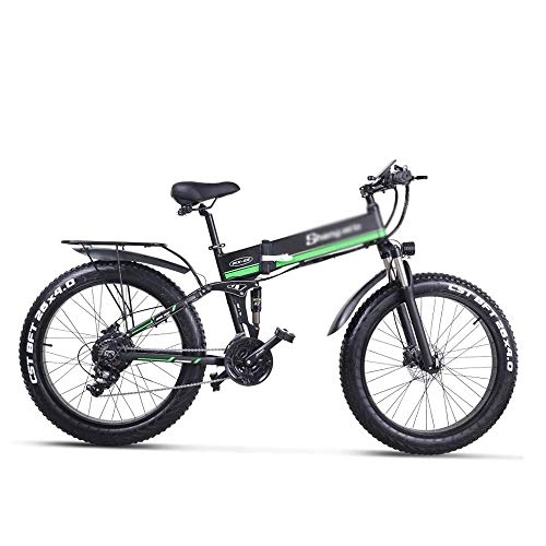 Vélos électriques : Pumpink E-Bike 1000W vélo électrique, vélo Pliant Montagne, Fat Tire Ebike, 48V 12.8AH, E-VTT Adulte, Adolescent (Color : Vert)