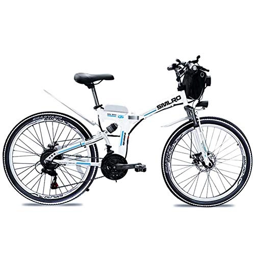 Vélos électriques : QDWRF Velo Electrique Pliable Adulte Ebike d'appartement, 350W 36V de 26 Pouces jusqu'à 35 km / h Adulte Unisexe, Pliable21 / 7 Vitesses White 36V10AH350W