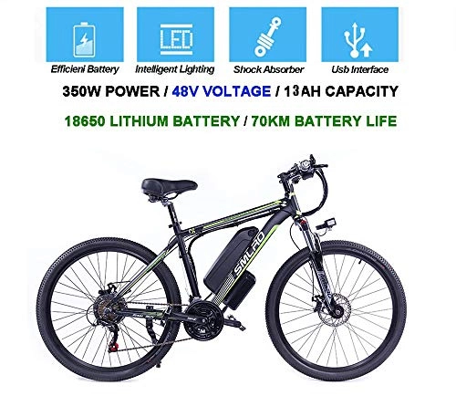 Vélos électriques : QDWRF VTT Électrique 26" E-Vélo Homme pour Adultes, 350W en Alliage d'aluminium Ebike vélos Amovible 48V 13Ah Lithium-ION Rechargeable Électrique, 21 Vitesses, Jusqu’à 35km / h A