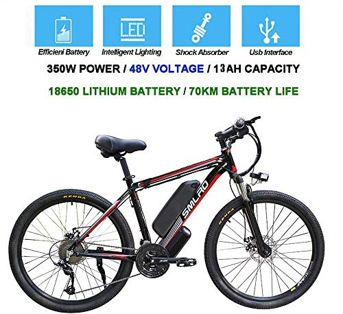 Vélos électriques : QDWRF VTT Électrique 26" E-Vélo Homme pour Adultes, 350W en Alliage d'aluminium Ebike vélos Amovible 48V 13Ah Lithium-ION Rechargeable Électrique, 21 Vitesses, Jusqu’à 35km / h B