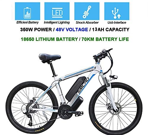 Vélos électriques : QDWRF VTT Électrique 26" E-Vélo Homme pour Adultes, 350W en Alliage d'aluminium Ebike vélos Amovible 48V 13Ah Lithium-ION Rechargeable Électrique, 21 Vitesses, Jusqu’à 35km / h C