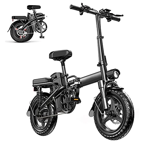Vélos électriques : QININQ Vélo Électrique Pliable 14" 4.0 Fat Tire Off-Road E-Bike 350W Batterie Lithium-ION 48V / 8Ah, Kilométrage de Recharge Jusqu'à 40-80km, Vitesse Maximum 35km / h