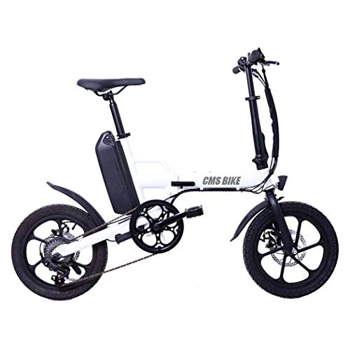 Vélos électriques : QIONGS Électrique Pliant vélo, Batterie au Lithium-ION, Freins à disques, écran LCD, 25KM / H, Driving Range 50-60KM, Corps en Alliage d'aluminium, 16 Pouces Pliant vélo électrique, Blanc