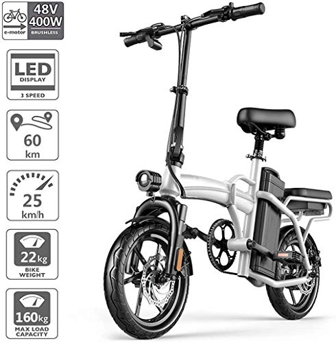 Vélos électriques : QLHQWE Pliant vlo lectrique, Alliage de magnsium 14 Pouces E-vlo pour Adultes 3 Vitesses Scooter lectrique de Banlieue Urbaine avec Moteur de 400W