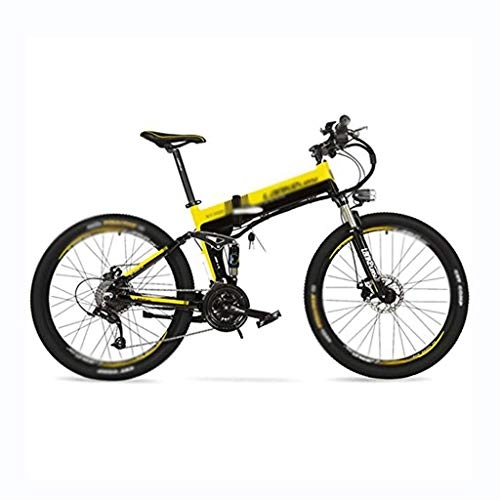 Vélos électriques : qx Scooter 36V 12.8Ah Batterie Au Lithium Cache, 26 'Vlo lectrique Se Pliant D'Assistance de Pdale, Vitesse 25~35Km / H, Vlo de Montagne, Fourche de Suspension, Pedelec, Noir Jaune