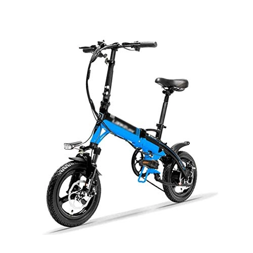 Vélos électriques : qx Scooter A6 Mini Vélo Pliant Portable, Vélo Électrique 14 Pouces, Moteur 36V 350W, Jante En Alliage de Magnésium, Fourche À Suspension, Bleu Noir