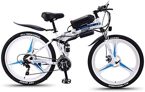 Vélos électriques : QZ Pliant Adulte lectrique VTT, 350W Vlos de Neige, Amovible 36V 8AH Batterie Lithium-ION pour, Premium Pleine Suspension 26 Pouces 27 Vitesses (Color : White, Size : 27 Speed)