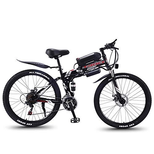 Vélos électriques : REWD Adulte lectrique Pliant VTT, Vlos 350W Neige, Amovible 36V 10Ah Batterie Lithium-ION for Premium Suspension Avant 26 Pouces vlo lectrique (Color : Black)