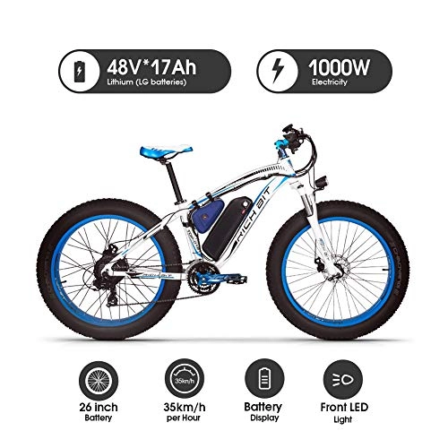 Vélos électriques : RICH BIT 022 E-Bike Mountainbike, 1000W, 48V 17Ah Akku, 26" Zoll (Bleu)