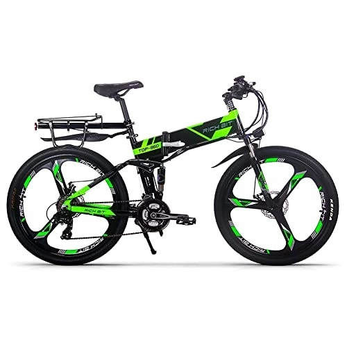 Vélos électriques : RICH BIT 26" Vélo électrique Pliant, VTT électrique 250 W, Batterie 12, 8 Ah, Suspension complète (Vert)