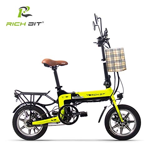 Vélos électriques : Rich BIT RT-619 Pliant Vlo lectrique 14 Pouces Portable et Facile Ranger. Batterie Lithium-ION de 10, 2 Ah et Moto silencieuse de 250 W, avec Affichage de la Vitesse et du Papillon (Green)
