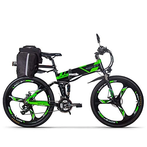 Vélos électriques : RICH BIT TOP-520 Vélo électrique Adulte, Moteur 250w, 36V*12.8Ah éclairage LED, Pneus 26 Pouces, Conduite Longue Distance 60 km, 3 Modes de Travail, Shimano 21 Vitesse (Vert+Noir)