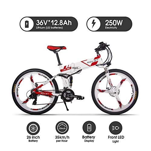 Vélos électriques : Rich BIT VTT e-Bike rt860, 250W, Batterie 36V 12.8Ah, 26"Pouces, vlo MTB Pliant pour (Rouge)
