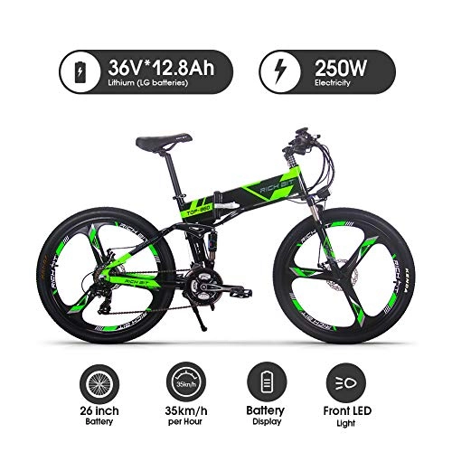 Vélos électriques : Rich BIT VTT e-Bike rt860, 250W, Batterie 36V 12.8Ah, 26"Pouces, vlo MTB Pliant pour (Vert)