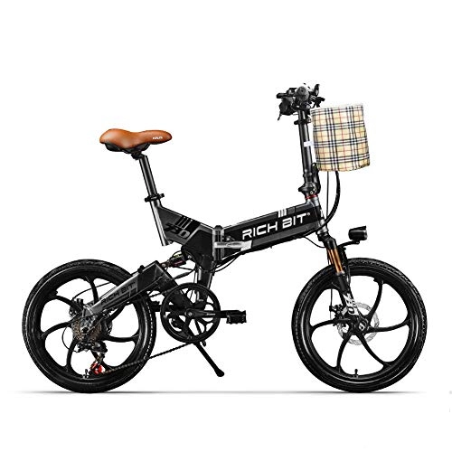 Vélos électriques : RICH BIT ZDC RT-730 Vélo électrique Pliant e-Bike 20 Pouces 48v électrique 8ah Batterie cachée (Hors taxe) (Noir (avec Panier Avant))
