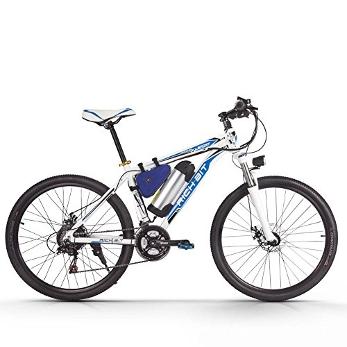 Vélos électriques : Richbit Cycliste Vlo lectrique 250W Moteur haute performance batterie lithium-ion Aluminium Cadre de montagne de vlo Cross Country pour Unisexe Blanc / bleu