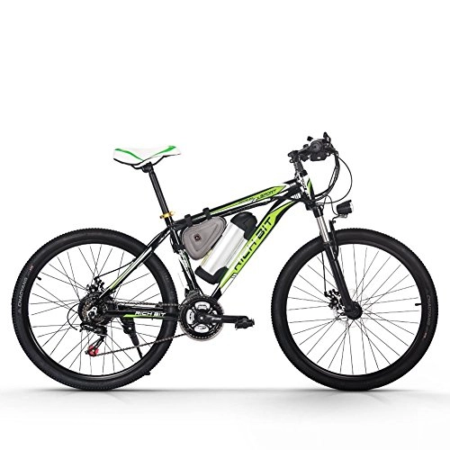 Vélos électriques : Richbit Vlo lectrique 250W Moteur haute performance batterie lithium-ion Aluminium Cadre de montagne de vlo Cross Country pour Unisexe Black-green
