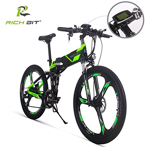 Vélos électriques : RICHIBIT Vélo de Montagne Pliant électrique FS-860 36V 250W Moteur Batterie 12.5Ah Lithium-ION Shimano 21 Vitesse avec écran LCD (gear1-7) pour Le vélo par (Black-Green)