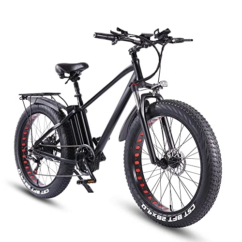 Vélos électriques : ride66 Vélo électrique VTT pour Homme Adulte, 26 Pouces 21Ah Batterie au Lithium Shimano 7 Vitesses, Vélo Homme Fat Bike Noir XL