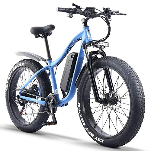 Vélos électriques : ride66 Vélos électriques VTT pour Homme et Femme, Fat Bike Electrique 26 Pouces 48V 1000W 16Ah Montagne Ebike (Bleu)