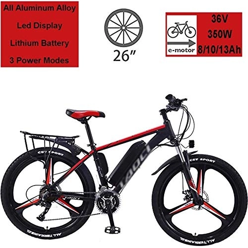 Vélos électriques : Rindasr 26 Pouces VTT lectrique for Adultes, 36V 350W 8-13Ah Amovible au Lithium-ION, Cadre en Aluminium Vlos lectriques, avec LEC cran vlo lectrique (Color : Black, Size : 36V10AH Battery)