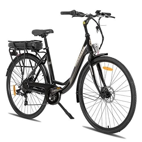 Vélos électriques : ROCKSHARK Vélo électrique de Ville Aluminium 28 Pouces Shimano 7 Vitesses avec Frein à Disque Samsung Batterie 36V 14Ah LED Vélo de Banlieue Hollandais Pedelec Noir