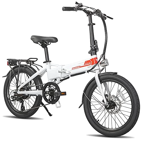 Vélos électriques : ROCKSHARK Vélo électrique Folding 20 Pouces en Aluminium Vélo électrique Pliable Shimano à 7 Vitesses Poids Léger avec éclairage E-Bike Blanc