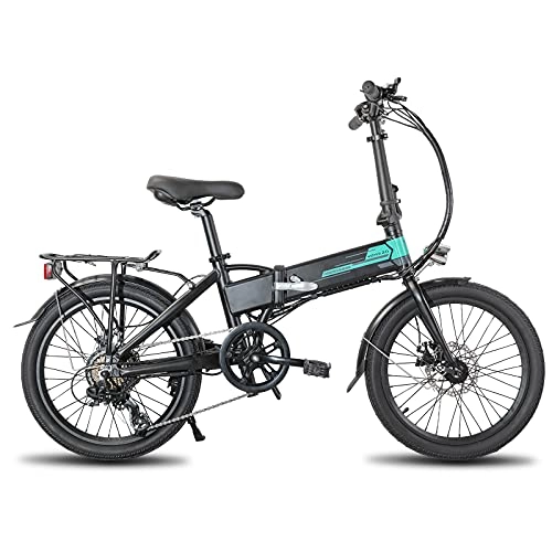 Vélos électriques : Rockshark Vélo électrique pliable en aluminium 20" Vélo électrique pliable Shimano 7 vitesses Frein à disque léger et vélo pliable en aluminium avec éclairage Noir / blanc