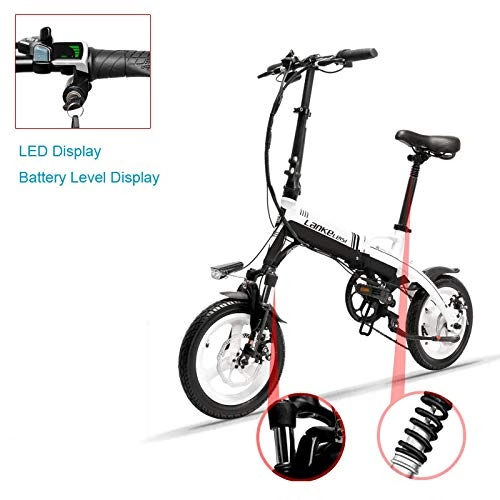 Vélos électriques : RPHP A6 Mini vélo électrique Pliant 350W 36V / 8.7A 14 Pouces E Frein à Disque de vélo Batterie Amovible-Noir