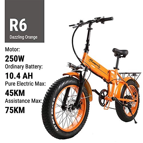 Vélos électriques : RPHP Vlo lectrique 48V12. 8A 20 * 4.0 Pouces vlo lectrique Pliant en Aluminium 250 W Puissant VTT Neige / Plage bikeneige / vlo de plage-250W 10ah-Orange