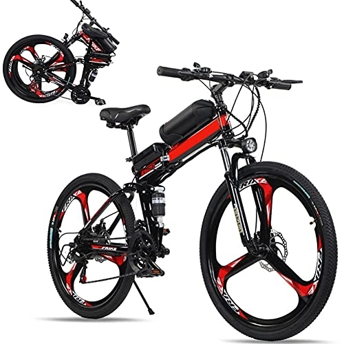 Vélos électriques : RSTJ-Sjef Vélo Électrique 21 Vitesses, Vélo Électrique 250W 26 Pouces avec Batterie Lithium-ION Amovible 36V 10Ah, Vélo À Assistance Électrique Pliable pour Adultes, Rouge