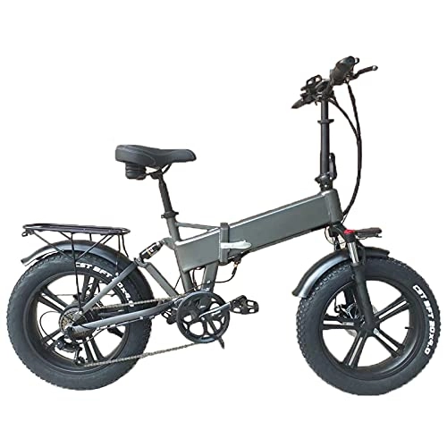 Vélos électriques : RX20 750W Vélo électrique Pliant 20 * 4.0 Gros Pneu Vélo de Montagne 48V e-Bike Suspension complète (Grey, 15Ah + Sac)