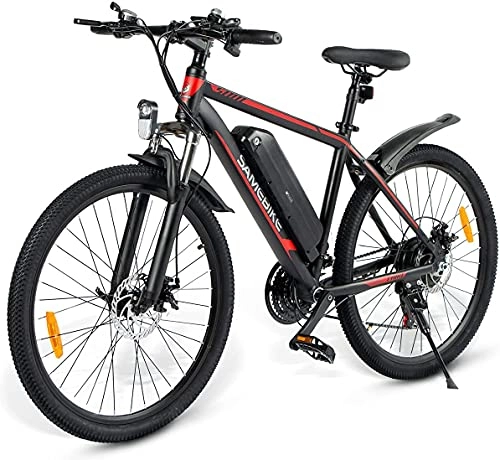 Vélos électriques : SAMEBIKE Vélo VTT électrique 26" - 350 W - 36 V - 10 Ah - Vélo de montagne pour adultes - Vélo électrique pour homme et femme - Dérailleur Shimano 7 vitesses - Avec instrument LCD (noir)
