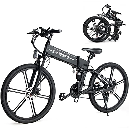 Vélos électriques : SAMEBIKE Vélo électrique avec Shimano 21 Vitesses, vélo électrique Pliable pour Homme 48V10AH 26 Pouces VTT électriques pliants avec écran LCD Couleur pour Adultes