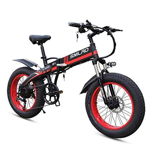 Vélos électriques : SAWOO 20 Pouces Pliant Ebike Vélo électrique 500w VTT électrique Vélo De Neige 4.0 Gros Pneu Vélo 7 Vitesses pour Adultes, Hommes Femmes (Red)