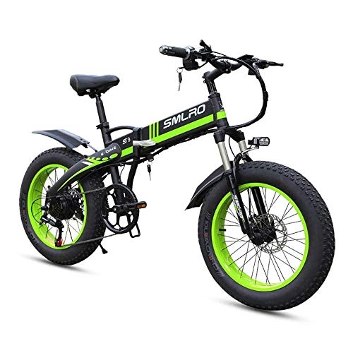 Vélos électriques : SAWOO 20 Pouces Pliant Ebike Vélo électrique 500w VTT électrique Vélo De Neige 4.0 Gros Pneu Vélo 7 Vitesses pour Adultes, Hommes Femmes (Vert)