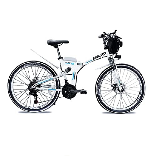 Vélos électriques : SAWOO Vélo électrique 1000w VTT électrique 26 Pouces E-Bike Pliant avec Batterie Au Lithium 10ah Neige Ebike Shimano 21 Vitesses (Blanc)