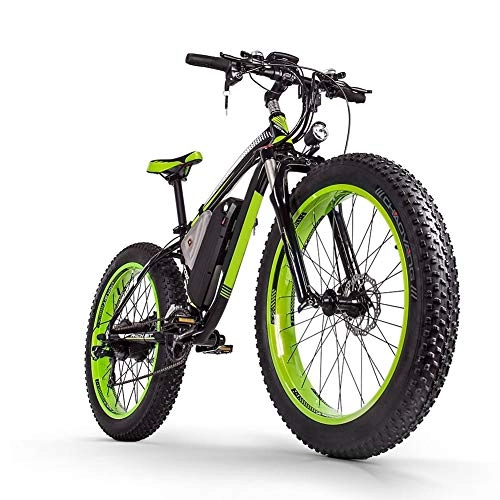 Vélos électriques : Sea blog Vélo de Montagne Électrique 26 '' 4.0 Gros Pneu e-Bike VTT avec Batterie Lithium-ION à Grande Capacité (48V16AH 1000W) Velo Électrique 21 Vitesses Suspension Complète, Black+Green