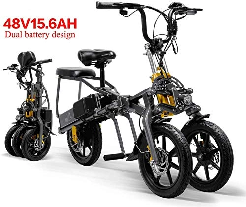 Vélos électriques : SGSG 2 Batteries Voiture électrique 48V 15.6A Tricycle Pliant Tricycle électrique 14 Pouces 1 Seconde vélo électrique Haute Gamme Facilement