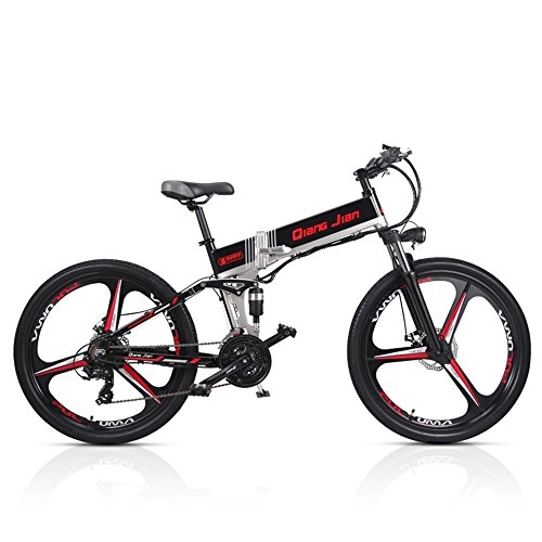 Vélos électriques : Shengmilo M80 21 Vitesses Pliant la Bicyclette 48V * 350W 26 Pouces électrique vélo de Montagne Double Suspension avec l'affichage à LCD 5 pédale Aider (Black-IW, 10.4A)