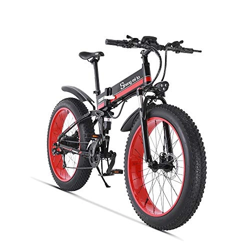 Vélos électriques : Shengmilo-MX01 Vélo électrique 1000W, vélo de Montagne Pliant, Gros Pneu Ebike, 48V 13AH (Rouge)
