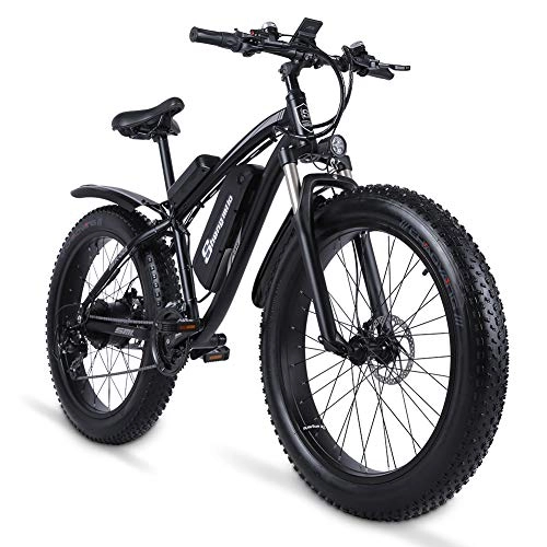 Vélos électriques : Shengmilo MX02S 48V 1000W Vélo Electrique Vélo de Montagne Electrique 26Ppouces Fat Tire e-Bike 21 Vitesses Beach Cruiser Hommes Sports Vélo de Montagne Batterie au Lithium Batterie Freins à Disque