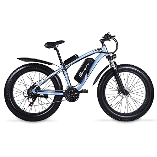 Vélos électriques : SHENGMILO MX02S Vélo électrique Pliant pour Adulte, vélo électrique à Gros pneus 26 * 4.0 avec Moteur 1000W, Batterie 48V 17AH, Levier de Vitesses 7 / 21 (Bleu, Ajouter Une Batterie de Rechange)