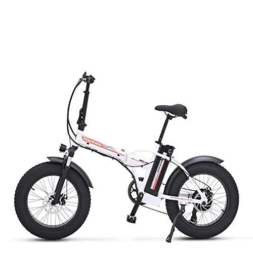 Vélos électriques : SHENGMILO MX20 Vélo électrique Pliant pour Adulte, vélo électrique à Gros pneus 20 * 4.0 avec Moteur 500W, Batterie 48V 15AH, Levier de Vitesses 7 / 21(Blanche, Pas de Batterie de Rechange)