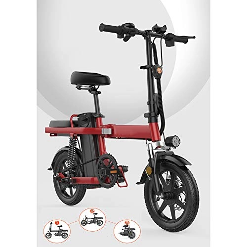 Vélos électriques : SHENXX Vélo de Montagne Pliable pour vélo électrique, 14" pneus Vélo électrique pour vélo Ebike 350 W, Batterie au Lithium 48V Suspension Complète Premium Rouge, 11Abatterylife40km