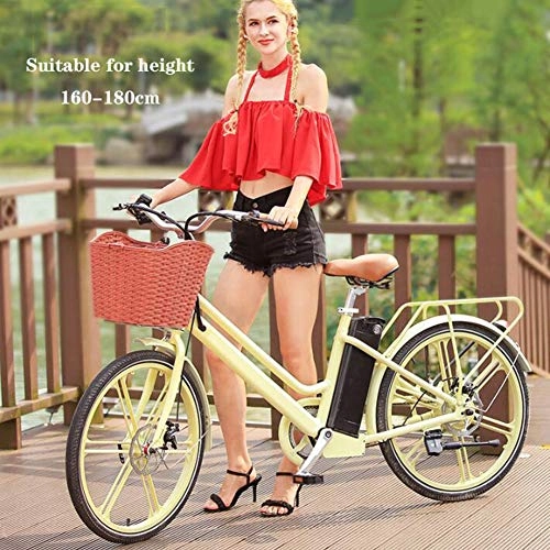 Vélos électriques : SHJC 24 Pouces Ville Commute Vélos électriques, Femme Retro E-Bike Amovible Batterie Lithium-ION (36V / 16ah 250W) Vélo électrique à Pédale, Jaune