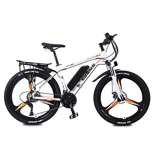 Vélos électriques : SHJC 26"" Vélo électrique VTT, Mouvement Extérieur Déplacement en Ville E-Bike avec Batterie Lithium-ION à Grande Capacité Amovible, 27 Vitesses Double Freins Unisexe E-Bike, White Orange, 10ah